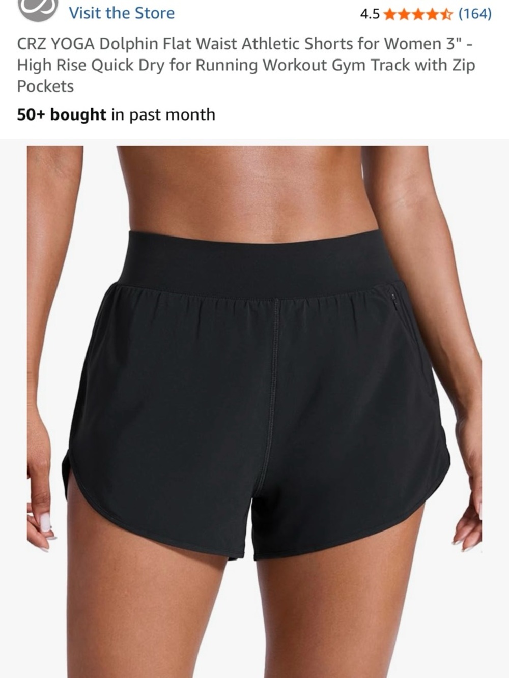 CRZ YOGA Black Athletic Dolphin Shorts for Women - Flat Waist
